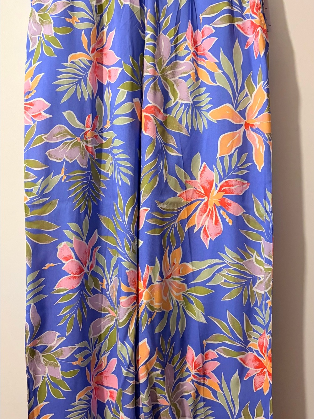 Billabong Blue Floral Maxi Beach Pants with Pink and Orange Blooms